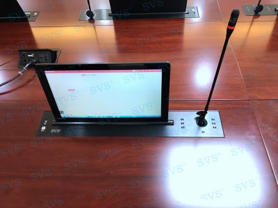 SVS话筒及液晶屏一体升降器应用于某企业无纸化SVS话筒及液晶屏一体升降器是应时下主流的无纸化会议室而生，自研发开始就备受客户关注，